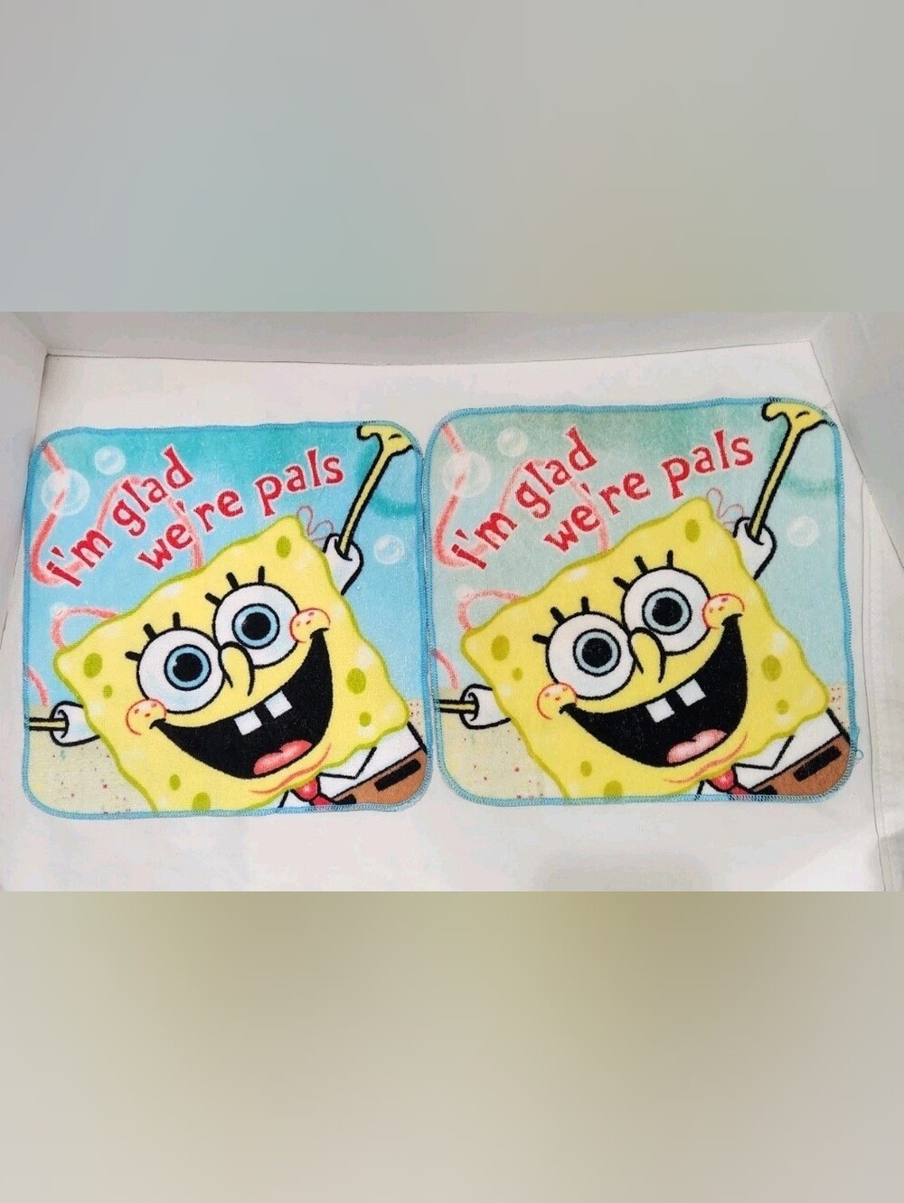 Vintage 2002 Viacom SpongeBob SquarePants Wash Cloths - 2 "I'm Glad We're Pals"